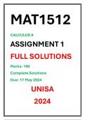 MAT1512 ASSIGNMENT 1 COMPLETE SOLUTIONS MEMORANDUM UNISA 2024 CALCULUS NEW