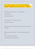 U&period;S&period; Government & Civics Test Study  Guide&sol; Questions and answers&comma; rated A&plus;&vert; latest update 2024&sol;25&vert;
