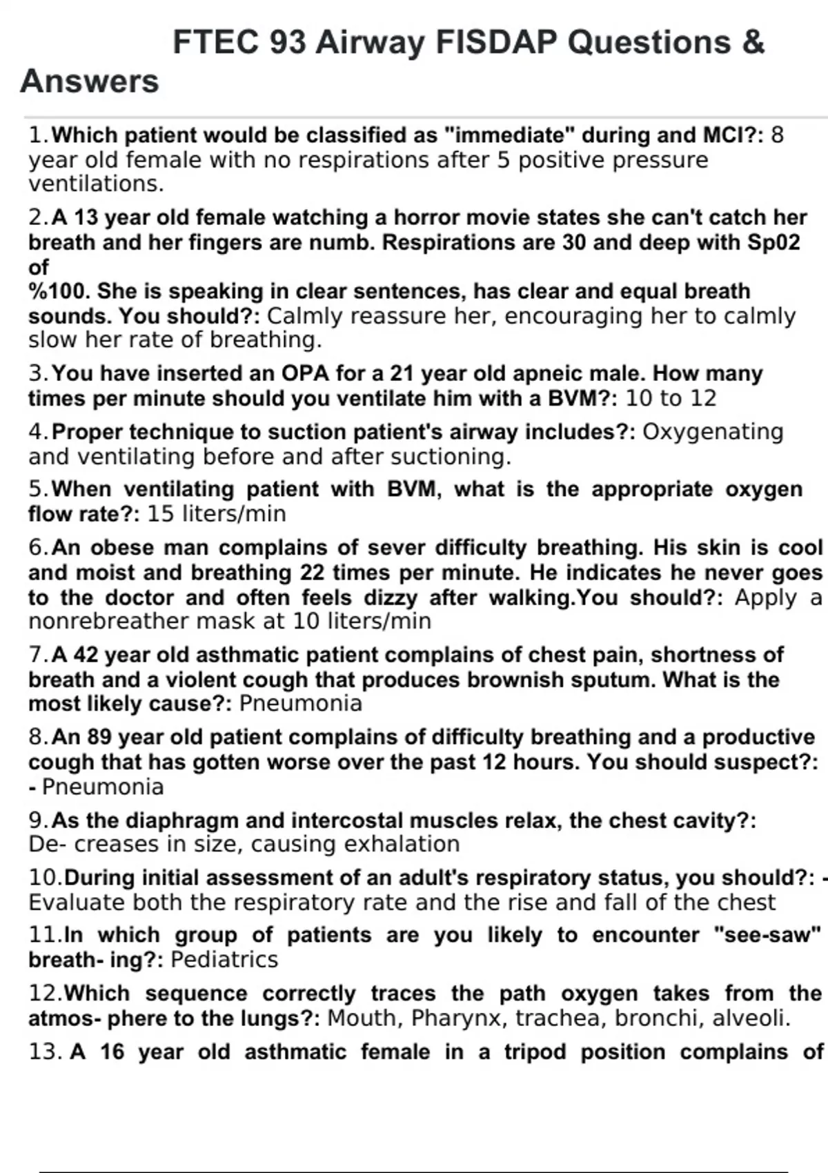 FTEC 93 Airway FISDAP-WITH 100% Verified Solutions 2024. - FTEC 93