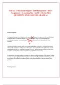 Unit 12&colon; IT Technical Support and Management - 2023 - Assignment 3 &lpar;Learning Aim C&rpar; &lpar;All Criterias Met&rpar; QUESTIONS AND ANSWERS GRADE A&plus;