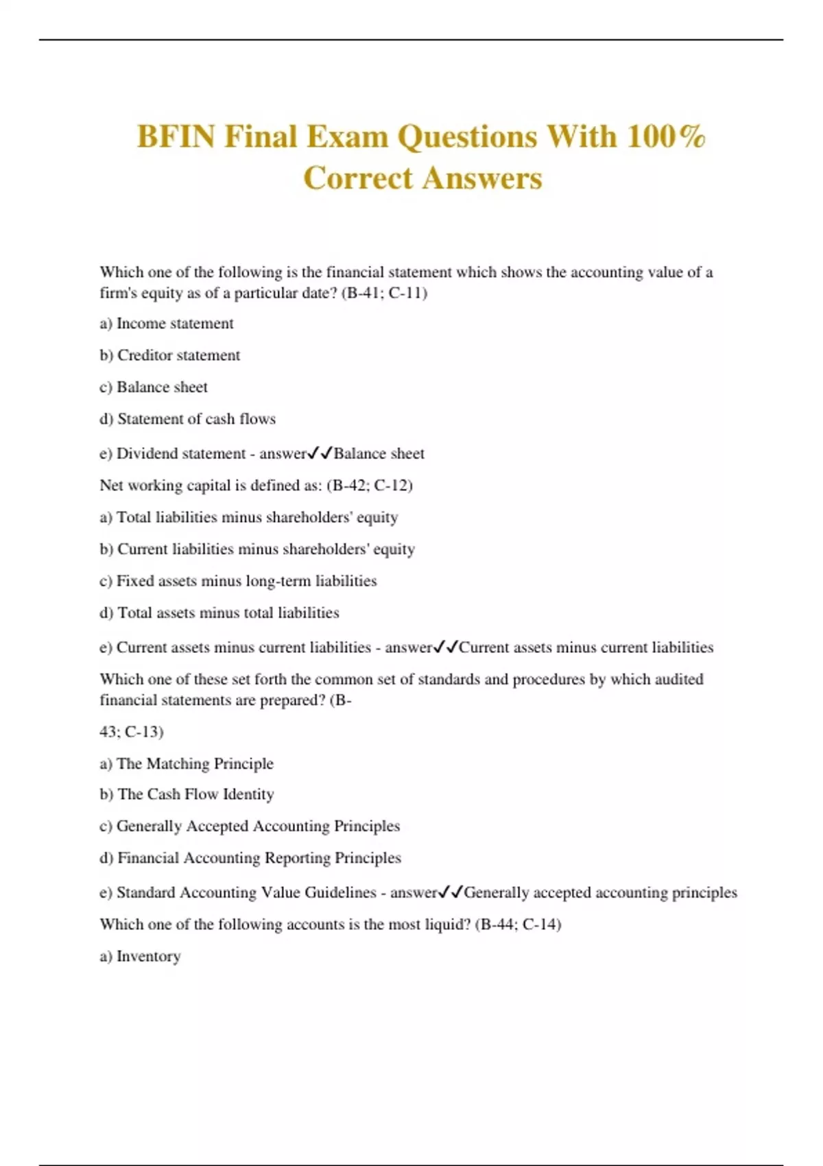 BFIN Final Exam Questions With 100% Correct Answers - BFIN - Stuvia US