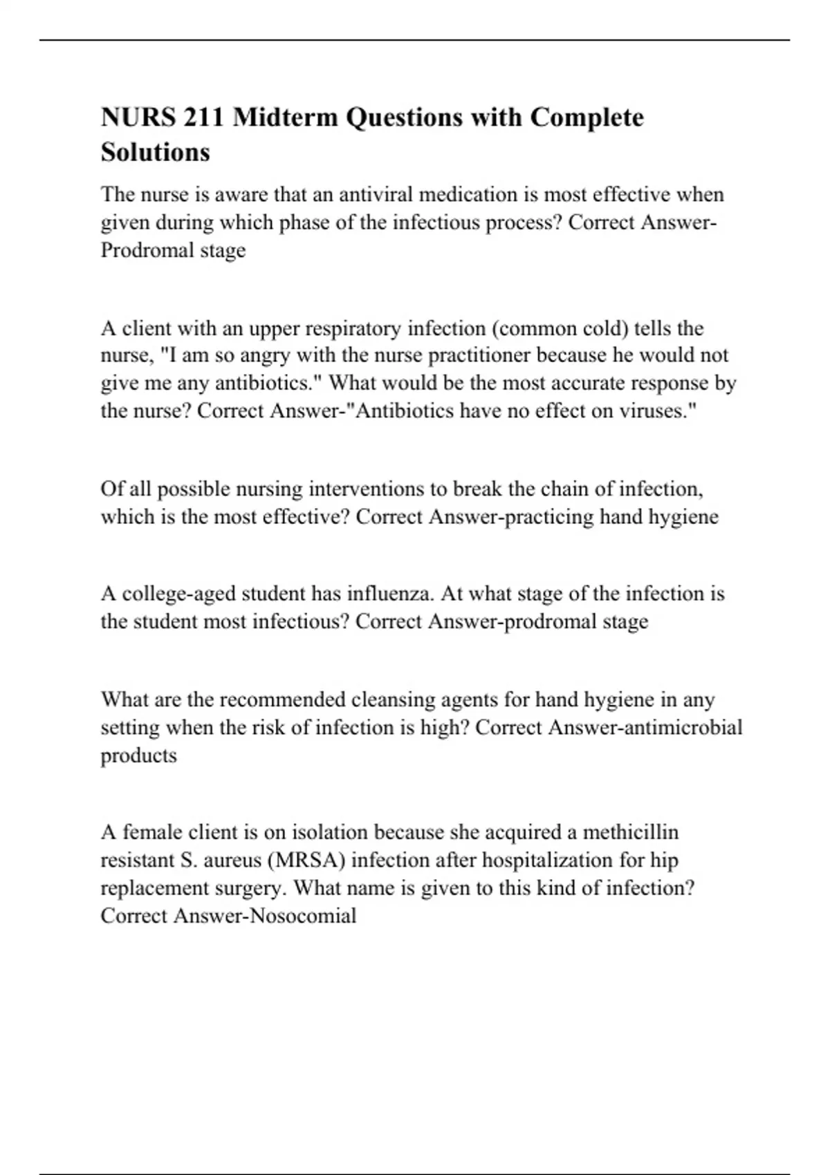 NURS 211 Midterm Questions with Complete Solutions - Nursing - Stuvia US