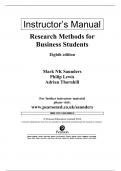 Solution Manual For Research Methods for Business Students Eighth Edition  By Mark NK Saunders Philip Lewis Adrian Thornhill || All Chapter (1-14) With Appendix A+