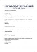 Colibri Real Estate Law Questions & Answers &vert; Actual Exam Questions &vert; 100&percnt; Correct Answers &vert; Verified 2024 Version