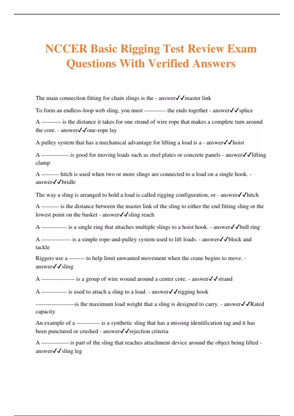 NCCER Basic Rigging Test Review Exam Questions With Verified Answers ...