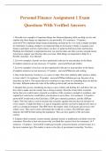 Personal Finance Assignment 1 Exam Questions With Verified Answers