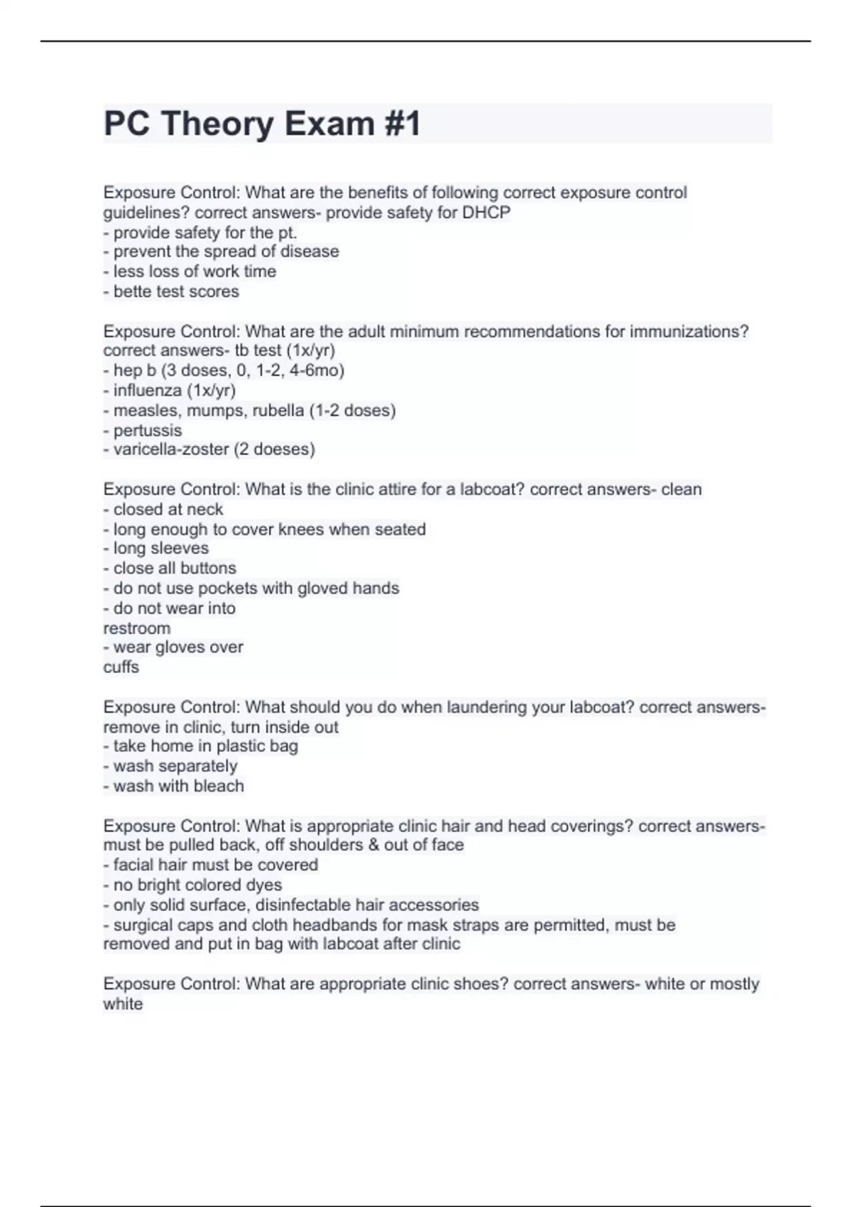 PC Theory Exam #1 with perfect solutions 2024 - PC Theory - Stuvia US