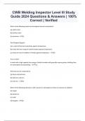 CWB Welding Inspector Level III Study Guide 2024 Questions & Answers &vert; 100&percnt; Correct &vert; Verified