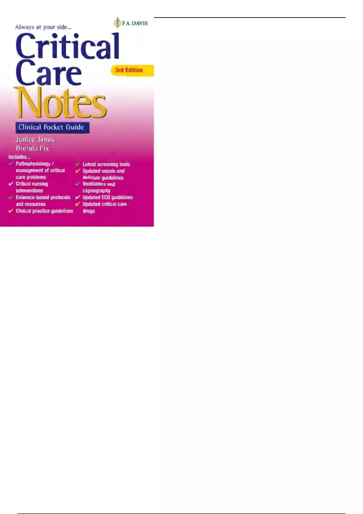 Summary Critical Care Critical Care Notes Clinical Pocket Guide Janice ...