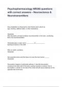 Psychopharmacology NR546 questions with correct answers - Neuroscience & Neurotransmitters