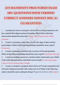 ATI MATERNITY PROCTORED EXAM 100+ QUESTIONS WITH VERIFIED CORRECT ANSWERS NEWEST 2024. A+ GUARANTEED.