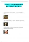 American Revolution Questions  and Answers 100% Solved