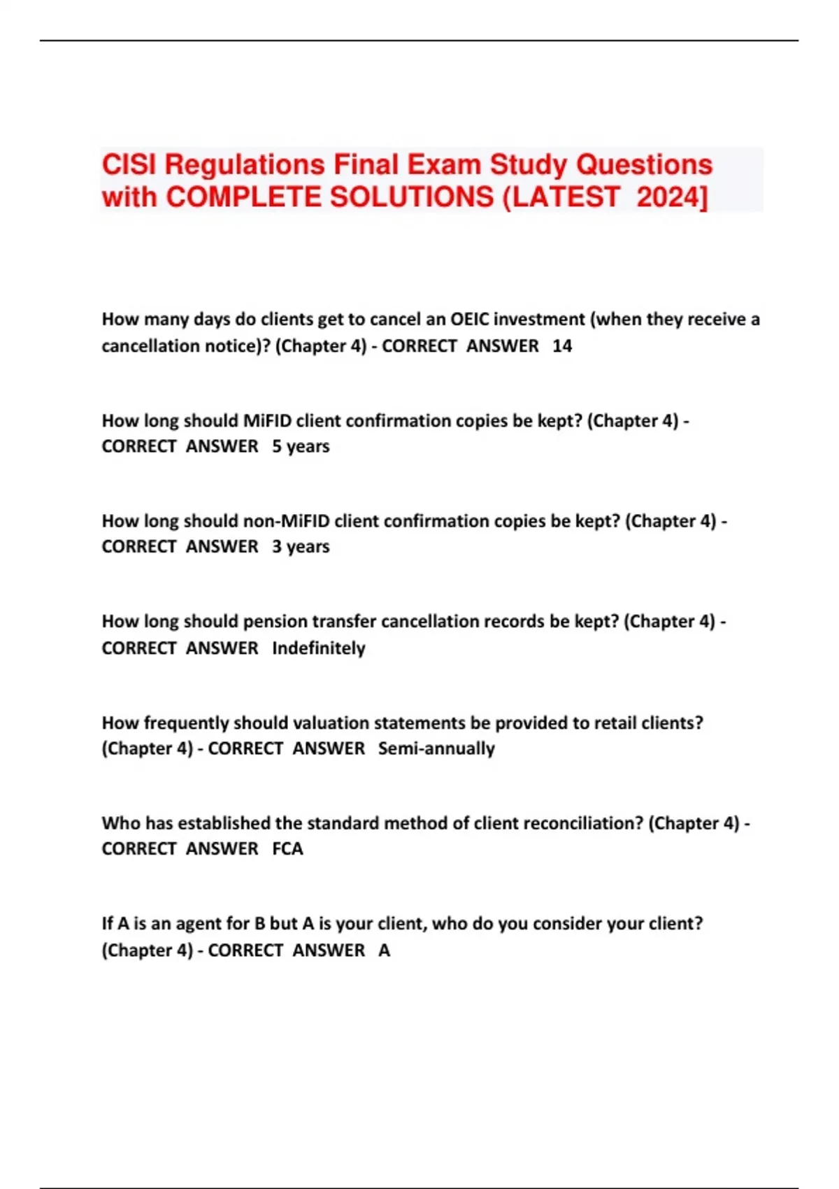 CISI Regulations Final Exam Study Questions with COMPLETE SOLUTIONS