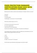 FOOD PROTECTION MANAGER CERTIFICATION EXAM 2024 WITH 100% CORRECT ANSWERS