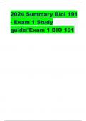 2024 Summary Biol 191 - Exam 1 Study guide//Exam 1 BIO 191 