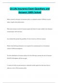 CA Life Insurance Exam Questions and  Answers 100&percnt; Solved 