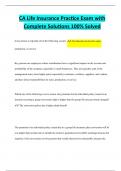 CA Life Insurance Practice Exam with  Complete Solutions 100&percnt; Solved