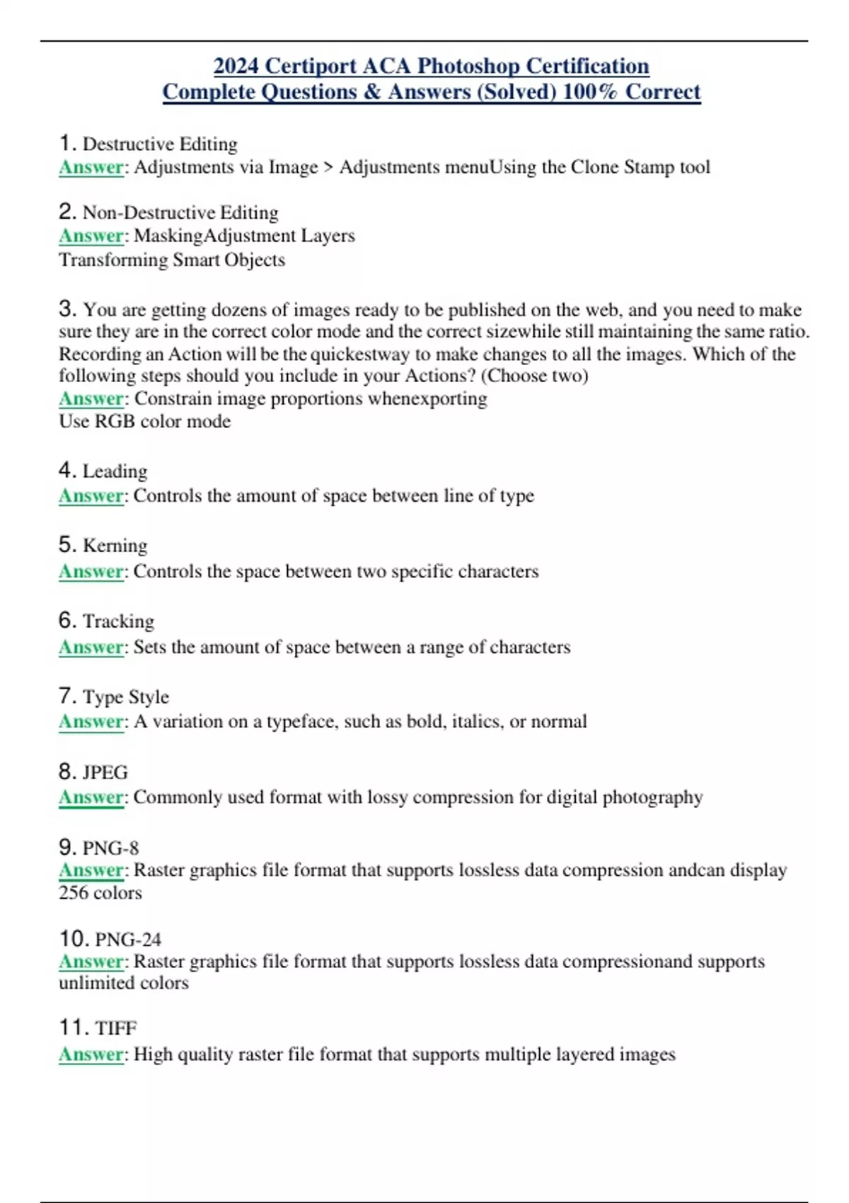 2024 Certiport ACA Photoshop Certification Complete Questions & Answers ...