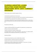 FLORIDA ASSISTED LIVING FACILITIES EXAM REVIEW QUESTIONS WITH 100&percnt; CORRECT ANSWERS