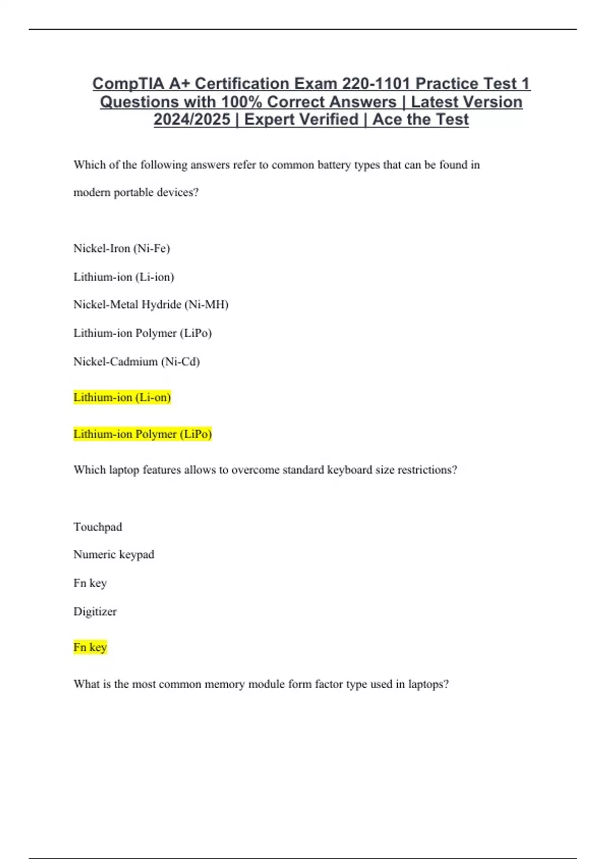 CompTIA A+ Certification Exam 220-1101 Practice Test 1 Questions with ...