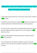 Alabama Life and Health Insurance Final Exam Practice  Questions and Answers 2024 / 2025 | 100% Verified Answers