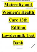 Test bank for maternity and women s health care 13th edition||Latest 2024 ||Verified by expert ||Answersheet