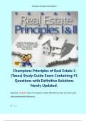 Champions Principles of Real Estate 2 (Texas) Study Guide Exam Containing 91 Questions with Definitive Solutions Newly Updated. Terms like: appraisal - Answer: value of a property maybe affected by social, economic, govt and environmental influences