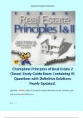 Champions Principles of Real Estate 2 &lpar;Texas&rpar; Study Guide Exam Containing 91 Questions with Definitive Solutions Newly Updated&period; 