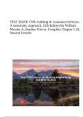 TEST BANK FOR Auditing & Assurance Services: A sustematic Approach, 12th Edition By William Messier Jr, Stephen Glover, Complete Chapter 1-21 | Newest Version.
