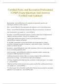 Certified Parks and Recreation Professional &lpar;CPRP&rpar; Exam Questions And Answers &lpar;Verified And Updated