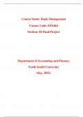 FIN 464 Bank Management_Section 02 Final Project.  North South University 
