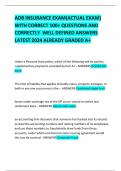 ADB INSURANCE EXAM&lpar;ACTUAL EXAM&rpar;  WITH CORRECT 100&plus; QUESTIONS AND  CORRECTLY WELL DEFINED ANSWERS  LATEST 2024 ALREADY GRADED A&plus;