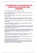 FUNDAMENTALS OF INSURANCE BC  EXAM 100&percnt; QUESTIONS AND  ANSWERS
