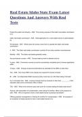 Real Estate Idaho State Exam Latest Questions And Answers With Real Tests