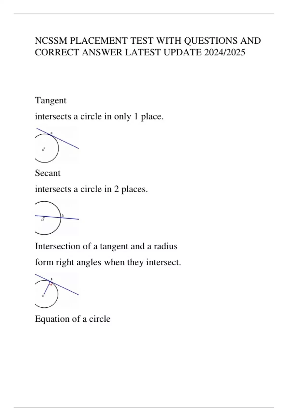 Ncssm Math Assessment Example Questions NCSSM PLACEMENT TEST WITH QUESTIONS AND CORRECT ANSWER LATEST UPDATE ...