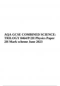 AQA GCSE COMBINED SCIENCE: TRILOGY 8464/P/2H Physics Paper 2H Mark scheme June 2023 | VERIFIED.