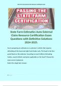State Farm Estimatics Auto External Claim Resource Certification Exam Questions with Definitive Solutions 2024-2025.