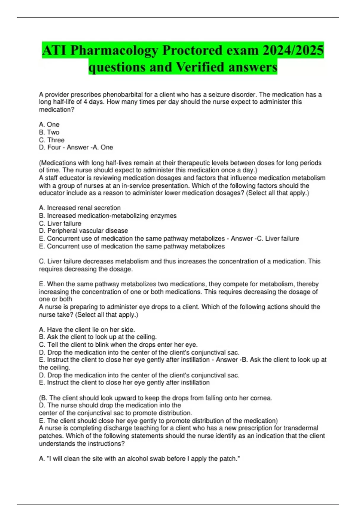 ATI Pharmacology Proctored exam 2024/2025 questions and Verified ...