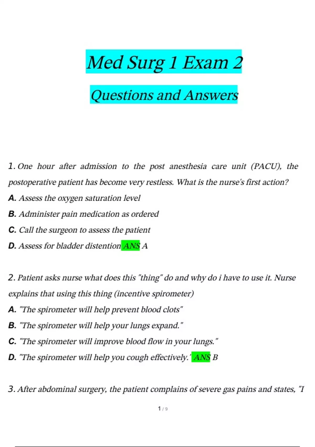 Med Surg 1 Exam 2 Questions and Answers 2024 / 2025 | 100% Verified ...