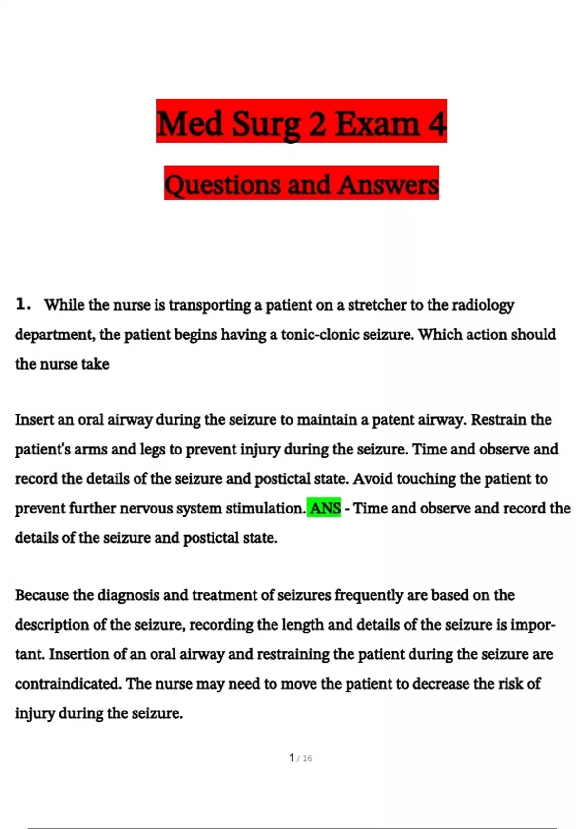 Med Surg 2 Exam 4 Questions and Answers 2024 / 2025 | 100% Verified ...