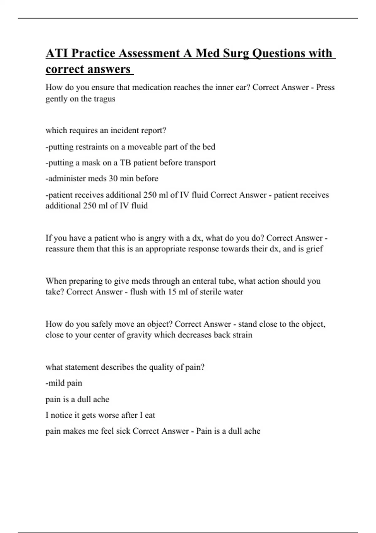 ATI Practice Assessment A Med Surg Questions with correct answers - ATI ...