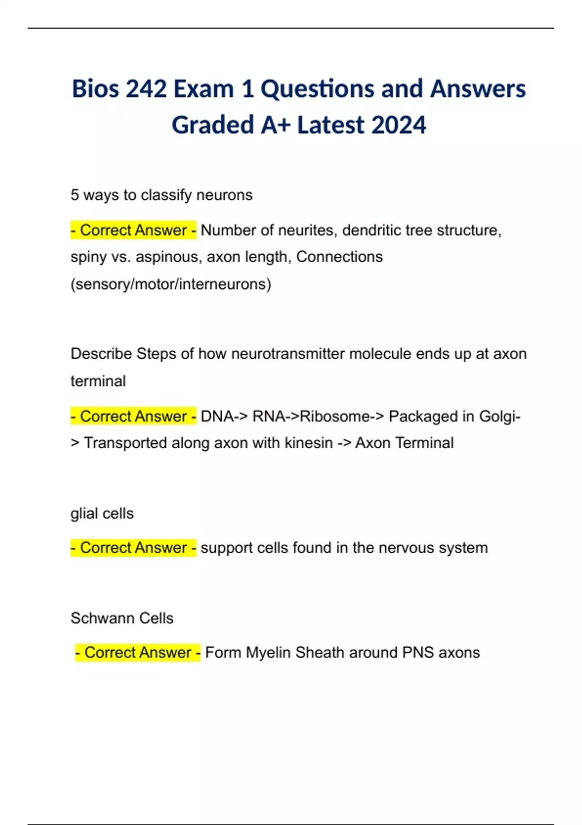 Bios 242 Exam 1 Questions and Answers Graded A+ Latest 2024 - BIOS 242 ...
