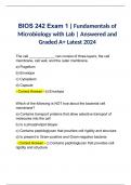 BIOS 242 Exam 1 | Fundamentals of Microbiology with Lab | Answered and Graded A+ Latest 2024