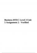 Business BTEC Level 3 Unit 5 Assignment 2 | 100% Verified.