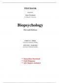 Test Bank for Biopsychology, 11th Edition Pinel (All Chapters included)