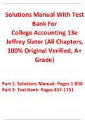 Solutions Manual With Test Bank for College Accounting 13th Edition By Jeffrey Slater (All Chapters, 100% Original Verified, A+ Grade) 