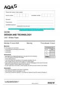 2023 AQA GCSE DESIGN AND TECHNOLOGY 8552/W Unit 1 Written Paper Question Paper  & Mark scheme (Merged) June 2023 [VERIFIED]