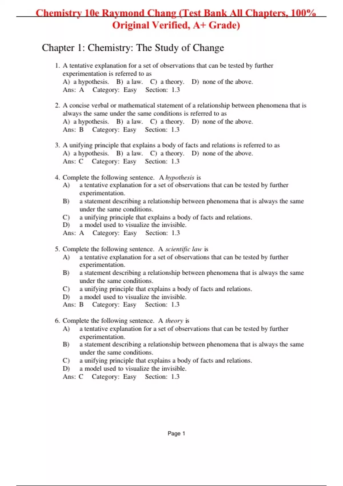 Test Bank for Chemistry 10th Edition By Raymond Chang (All Chapters ...