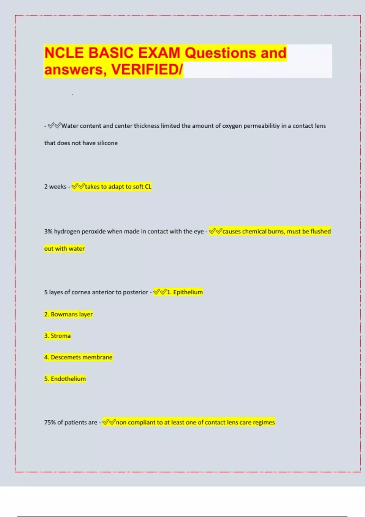 Ncle NCLE BASIC EXAM Questions and answers, VERIFIED/[LATEST EXAM UPDATES ...