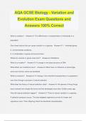 AQA GCSE Biology - Variation and Evolution Exam Questions and Answers 100% Correct